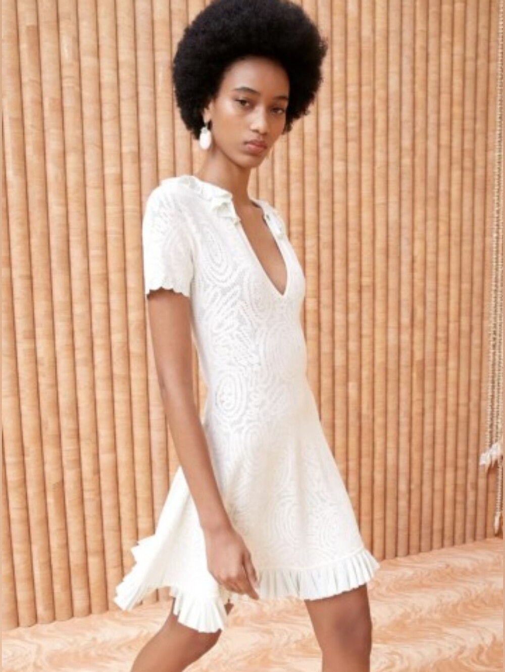 Ulla Johnson Gabrielle Light Green Eyelet Knit Dress with Pleated Collar